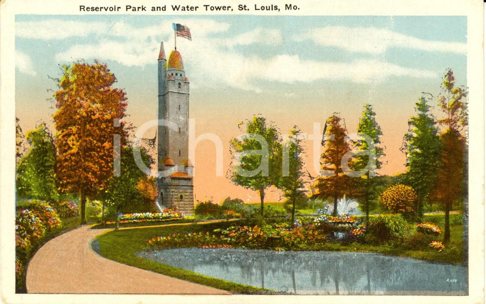 Cartolina originale da collezione 1930 ca SAINT LOUIS, MISSOURI USA Reservoir Park Water Tower Postcard FP NV 1