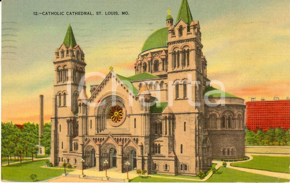 Cartolina originale da collezione 1942 SAINT LOUIS, MISSOURI USA Catholic Cathedral Postcard FP VG 1