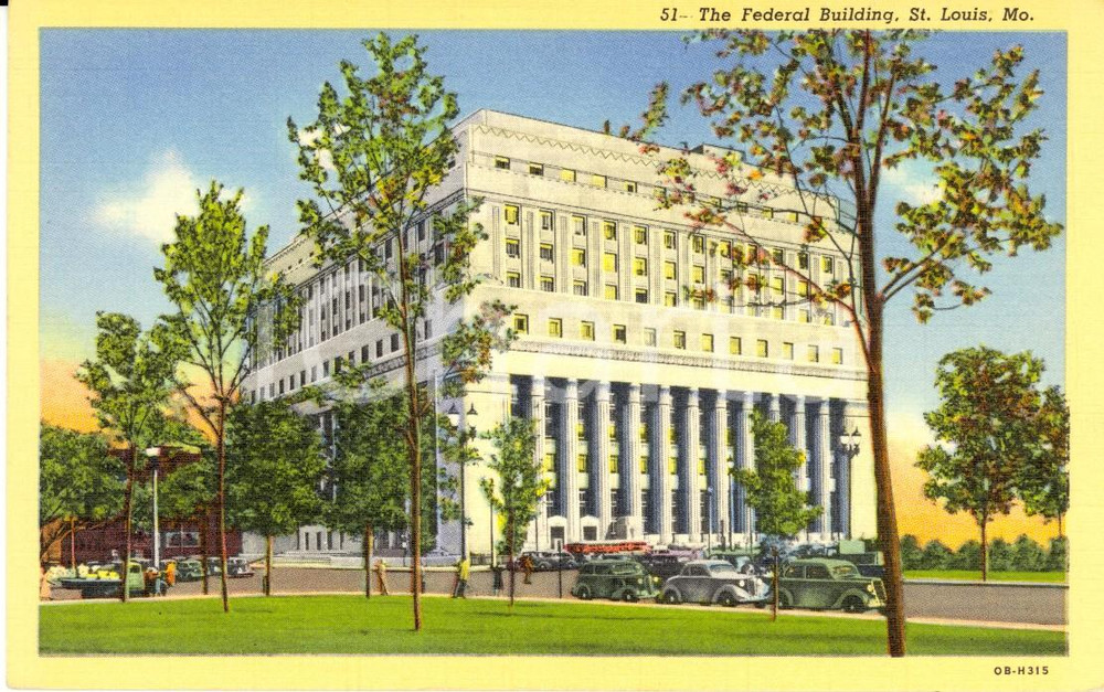 Cartolina originale da collezione 1940 ca SAINT LOUIS, MISSOURI USA Federal Building Cartolina ILLUSTRATA FP NV 1