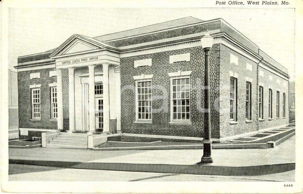 Cartolina originale da collezione 1950 ca WEST PLAINS, MISSOURI USA Post Office Cartolina ILLUSTRATA FP NV 1