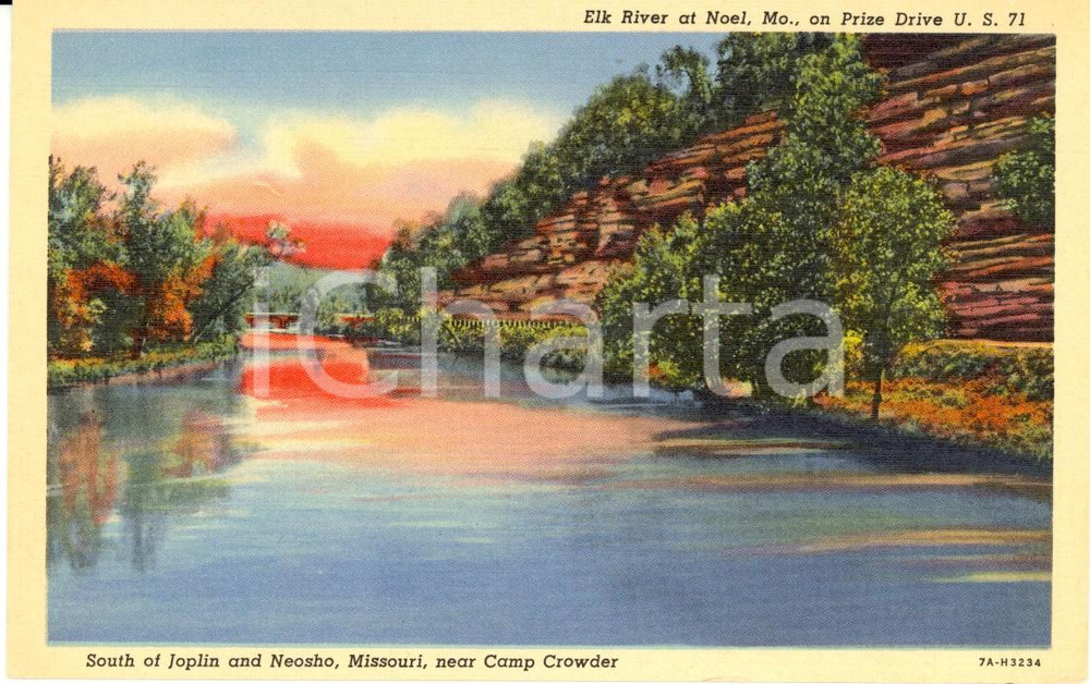 Cartolina originale da collezione 1950 ca NOEL, MISSOURI USA Il fiume ELK al Camp CROWDER Postcard FP NV 1