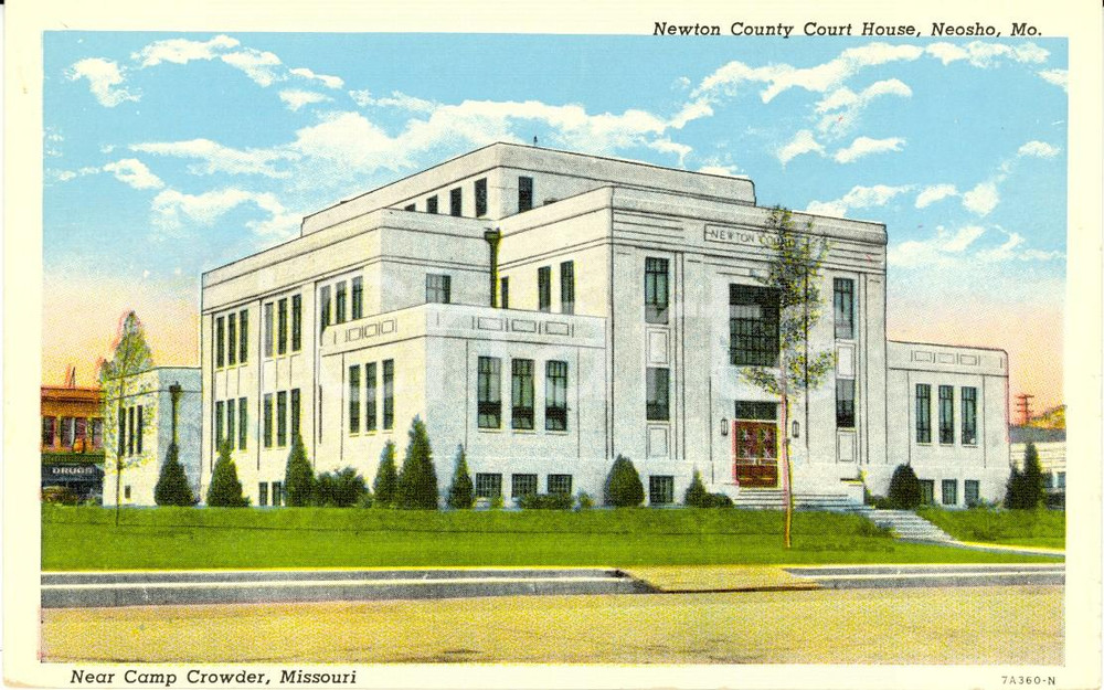 Cartolina originale da collezione 1940 ca NEOSHO, MISSOURI USA Newton County Court house Postcard FP NV 1