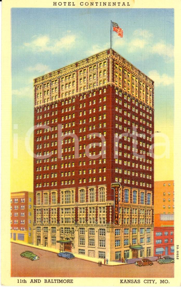 Cartolina originale da collezione 1950 KANSAS CITY, MISSOURI USA Hotel CONTINENTAL Cartolina ILLUSTRATA FP VG 1