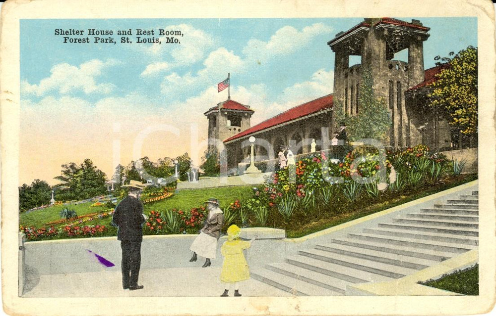 Cartolina originale da collezione 1930 ca SAINT LOUIS, MISSOURI USA Shelter House a FOREST PARK Cartolina FP NV 1