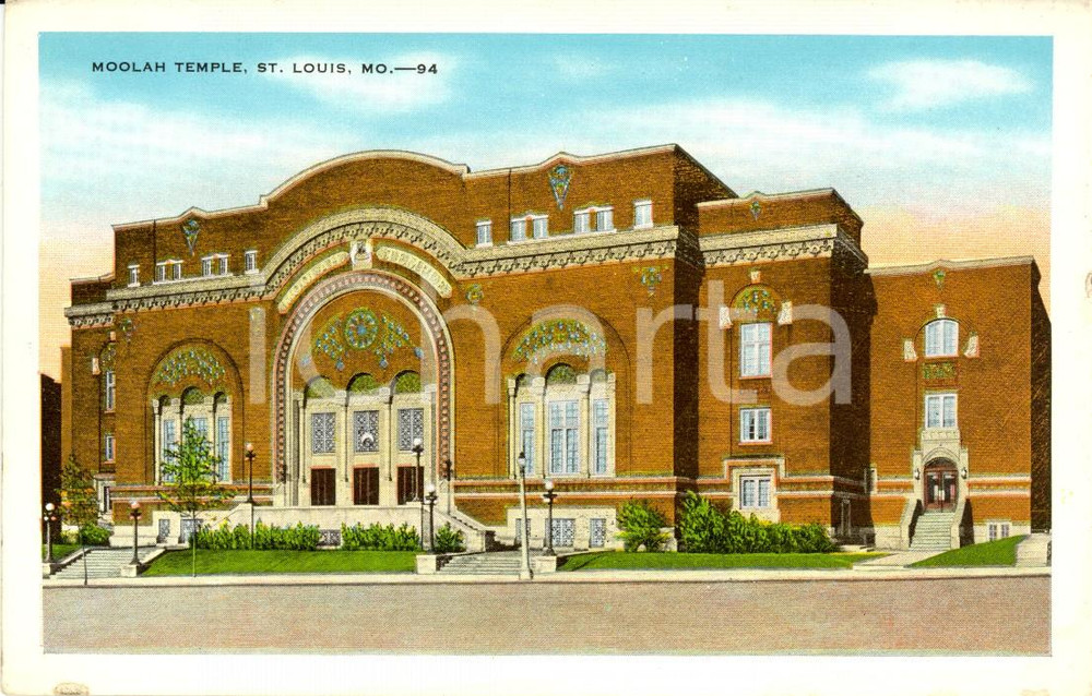 Cartolina originale da collezione 1950 ca SAINT LOUIS, MISSOURI USA MOOLAH Temple Postcard FP NV 1