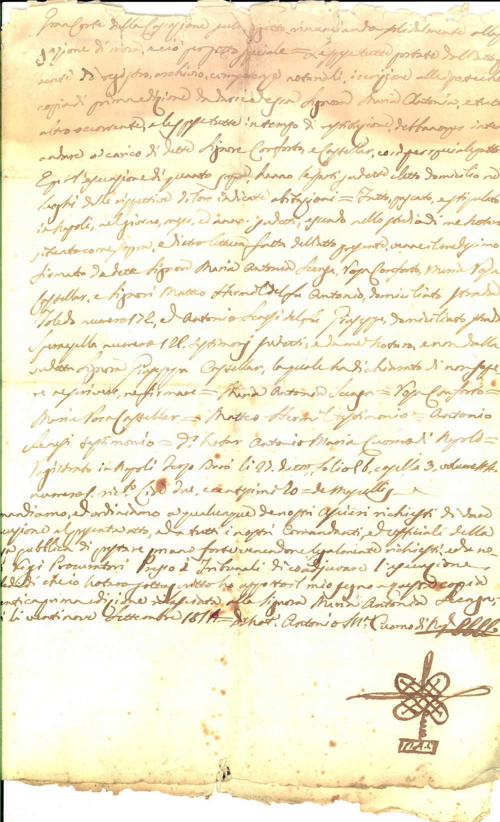 Documento originale, autentico 1814 NAPOLI Rosa CONFORTO pone a garanzia masseria ereditata Manoscritto 1