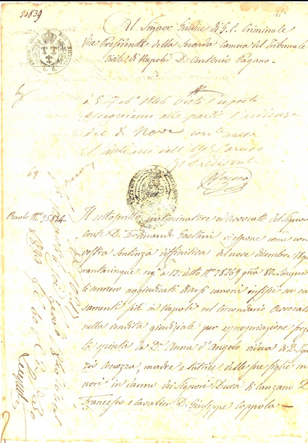 Documento originale, autentico 1816 NAPOLI Canoni a don Ferdinando GAETANI dopo espropriazione Duca di CANZANO 1