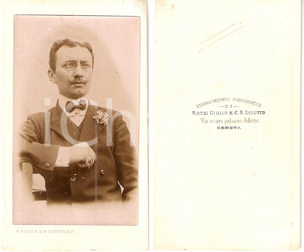 Fotografia d epoca originale 1900 ca GENOVA Ritratto di gentiluomo con boutonniÃ¨re Fotografia SCIUTTO 1