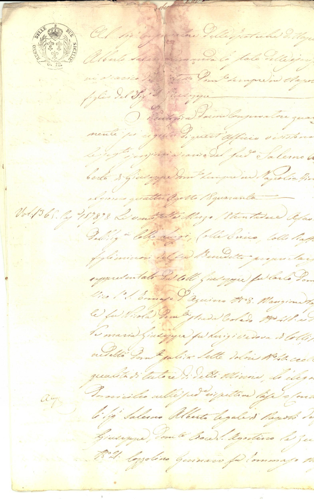 Documento originale, autentico 1840 NAPOLI Stato iscrizioni su beni di Alberto SALERNO Manoscritto 12 pp. 1