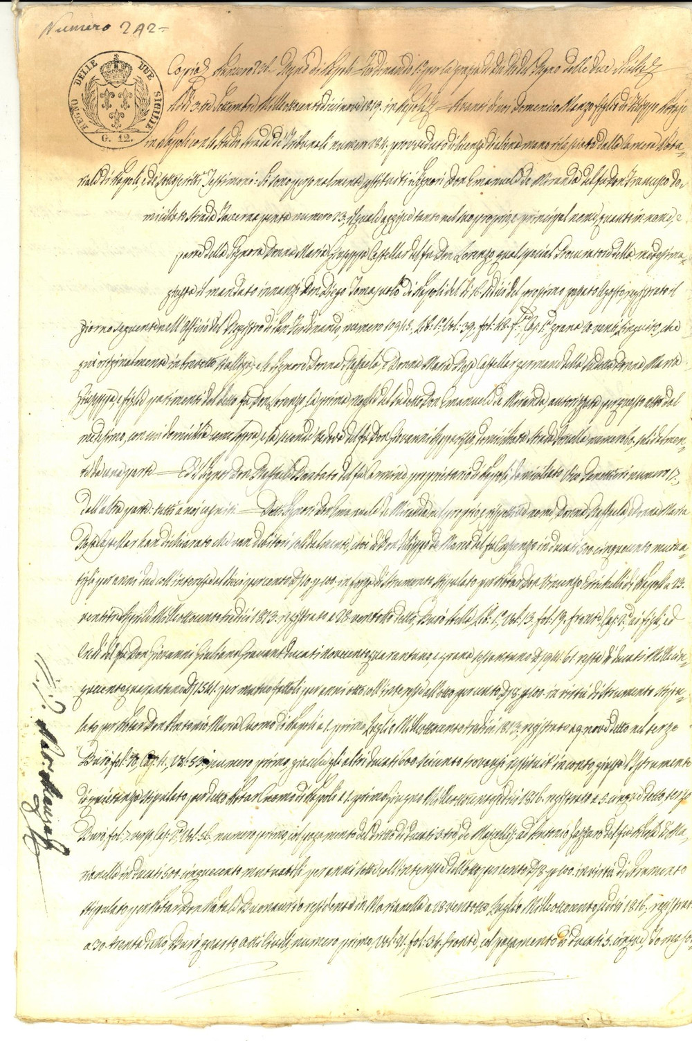 Documento originale, autentico 1819 NAPOLI Debiti di Emanuele DE MIRANDA nei confronti di Filippo DE MARCO 1