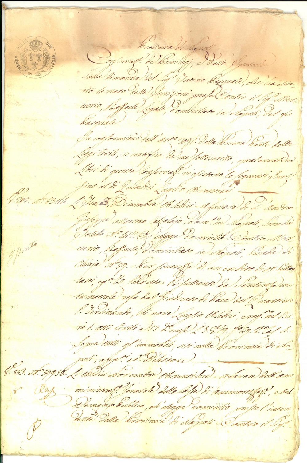 Documento originale, autentico 1826 NAPOLI Iscrizioni Celestina D ANDREA contro il debitore Mercurio RAFFAELE 1