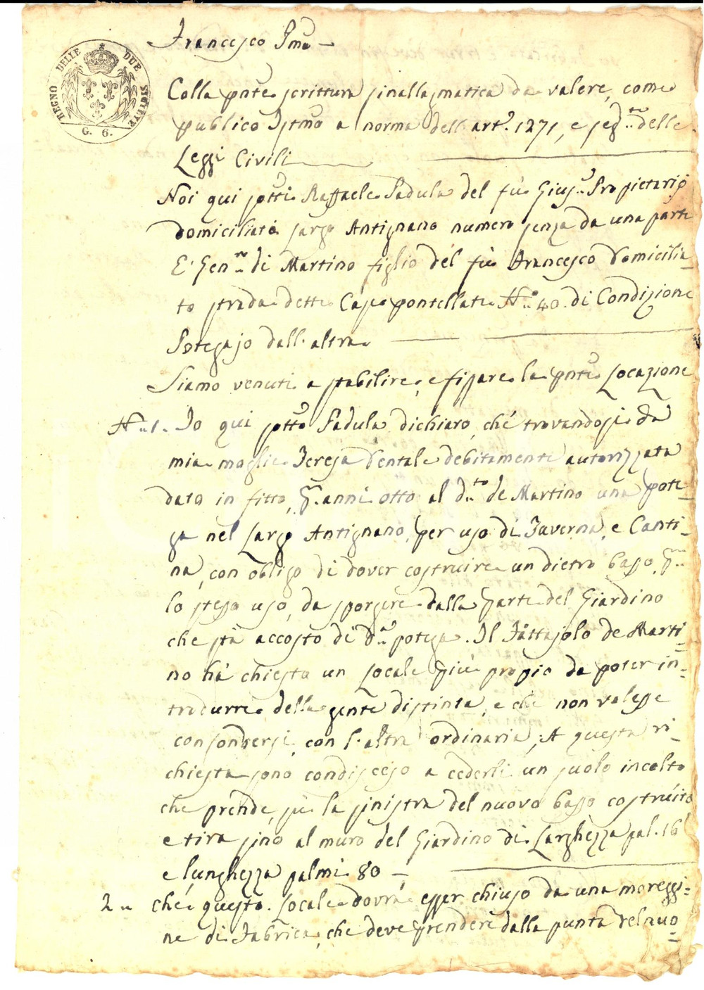 Documento originale, autentico 1829 NAPOLI ANTIGNANO Gennaro DI MARTINO amplia bottega per clientela distinta 1