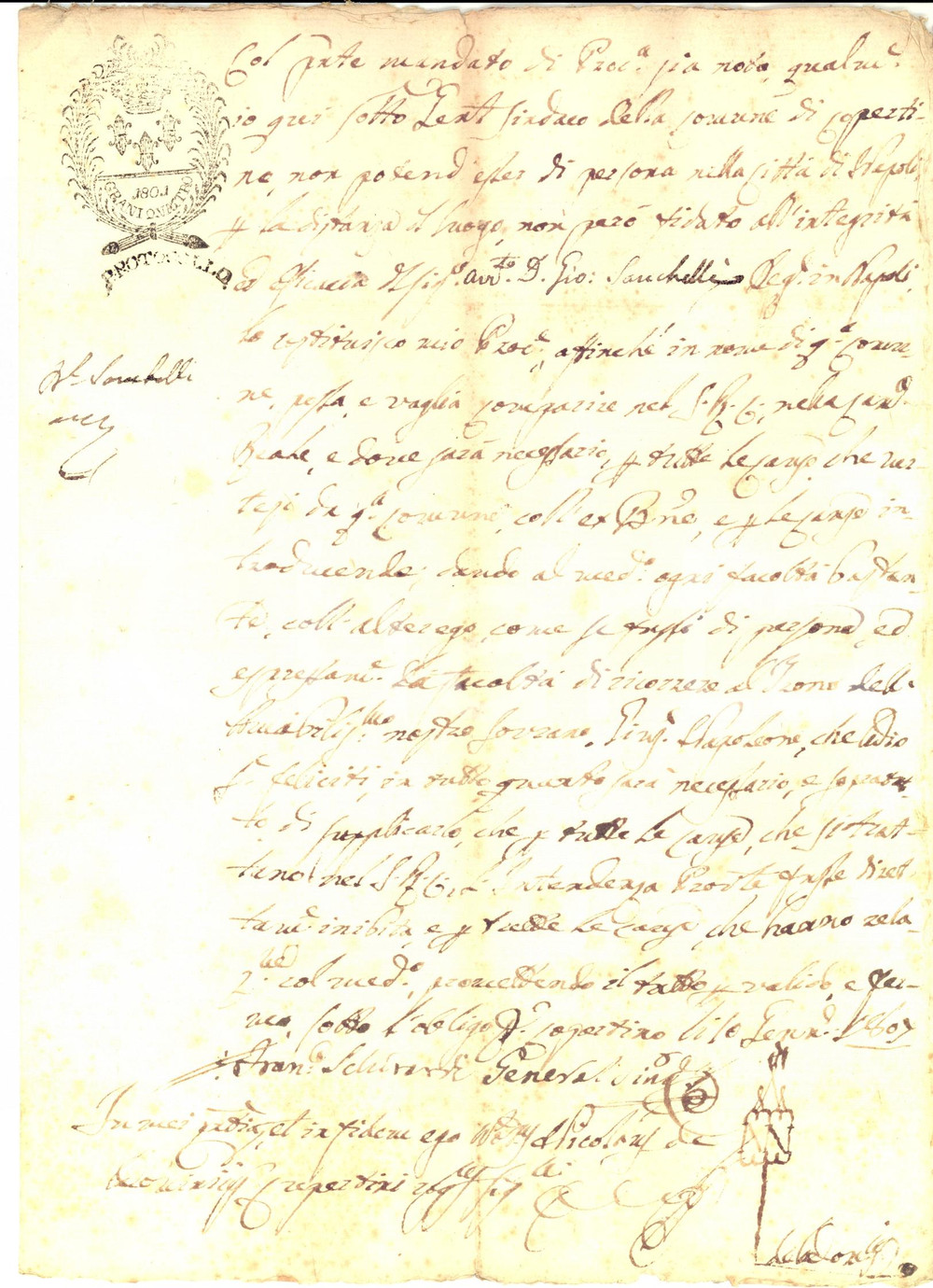 Documento originale, autentico 1807 NAPOLI Procura di Francesco SCHIRALDI all avv. Giovanni SANCHELLI 1
