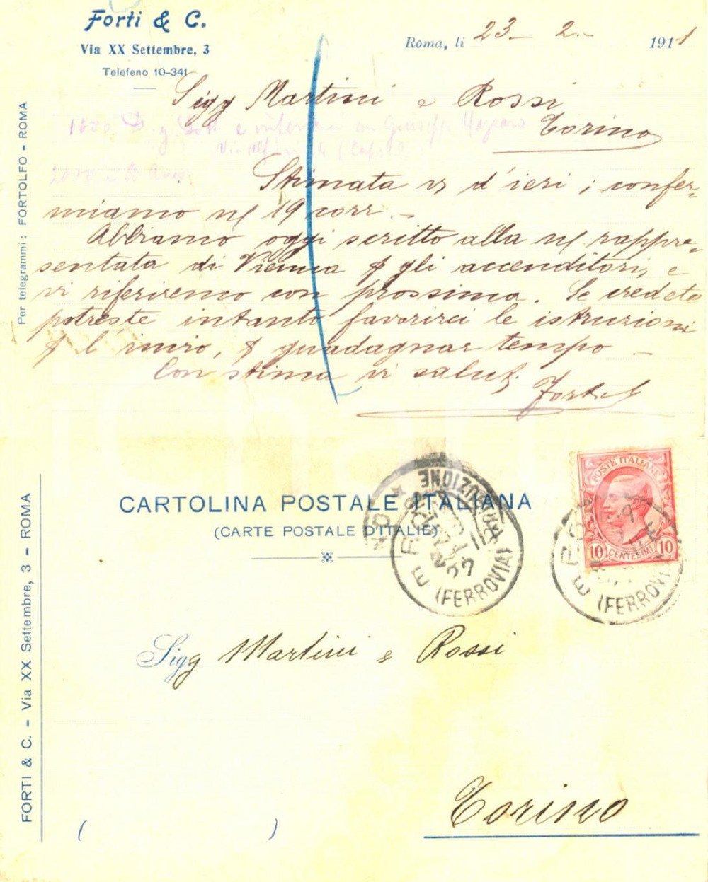Cartolina originale da collezione 1911 ROMA Ditta FORTI & C. Accenditori VIENNA per MARTINI & ROSSI Cartolina 1