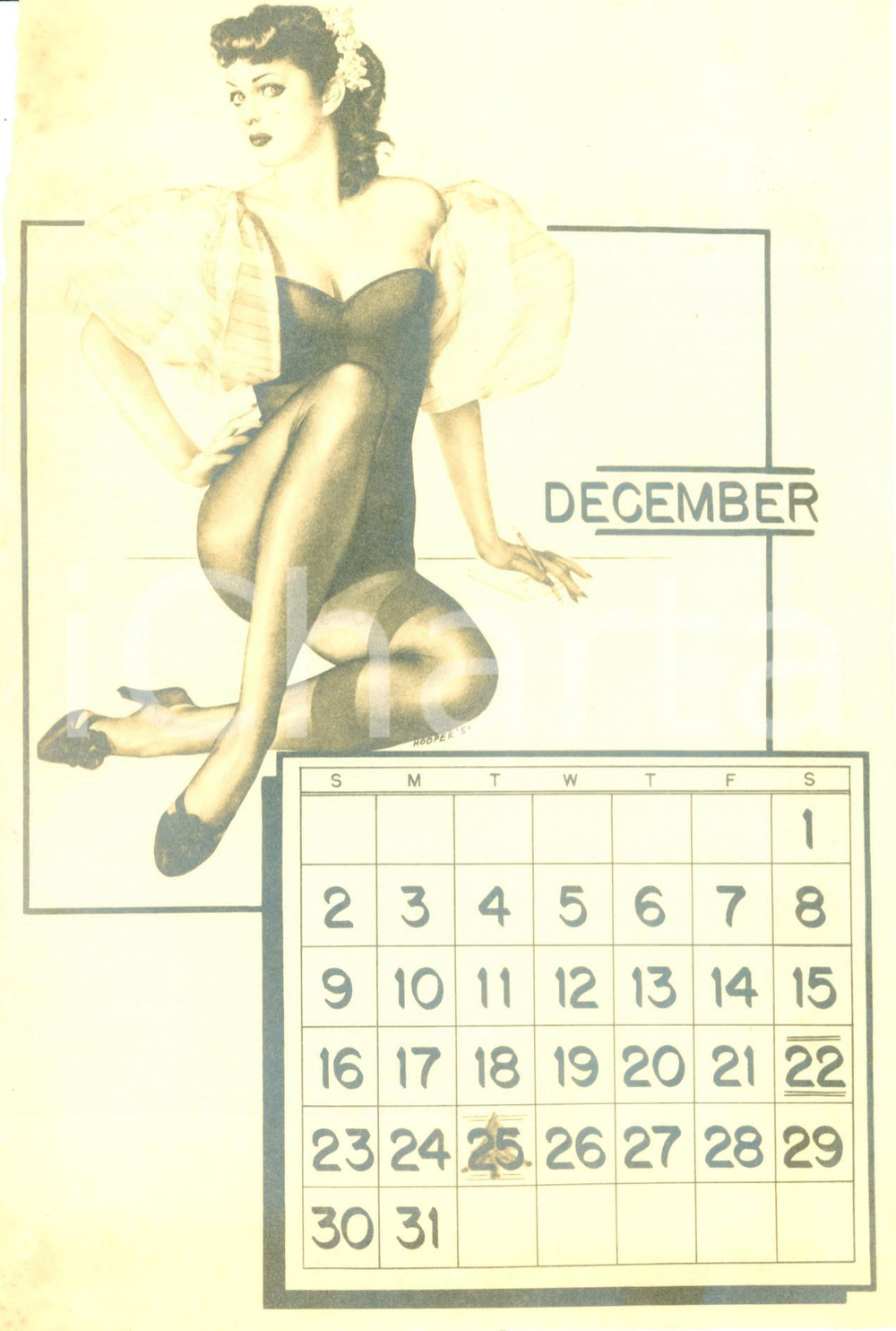 Fotografia d epoca originale 1951 USA December SEXY CHRISTMAS Eliografia illustrata HOOPER Bozzetto 1