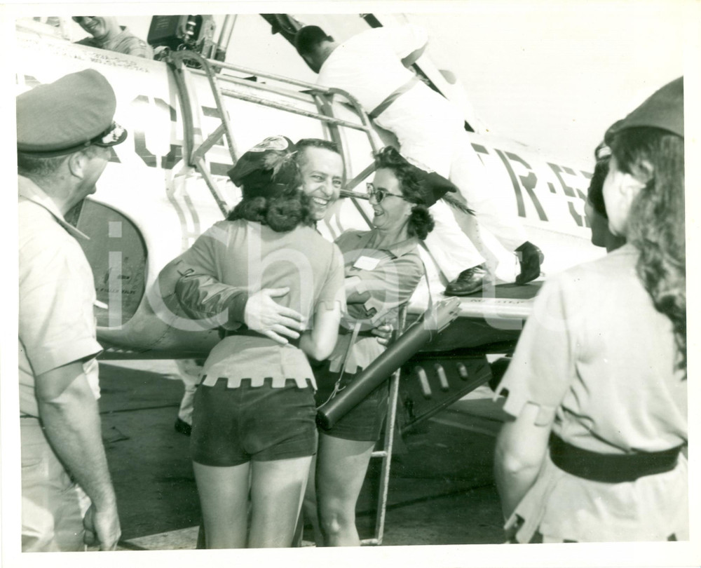 Fotografia d epoca originale 1955 ca PANAMA CITY USA Due pinup TYNDALL AIR FORCE BASE shooting reclutamento 1