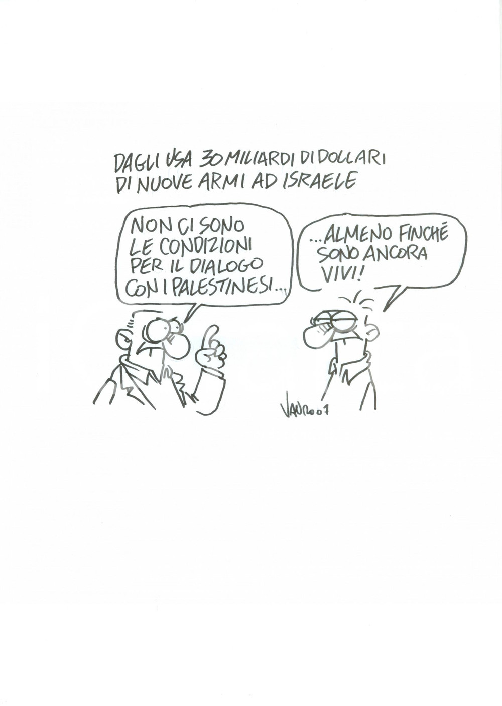 Stampa, bozzetto originale 2007 DISEGNO originale VAURO Senesi Nuove armi USA ad ISRAELE contro PALESTINA 1