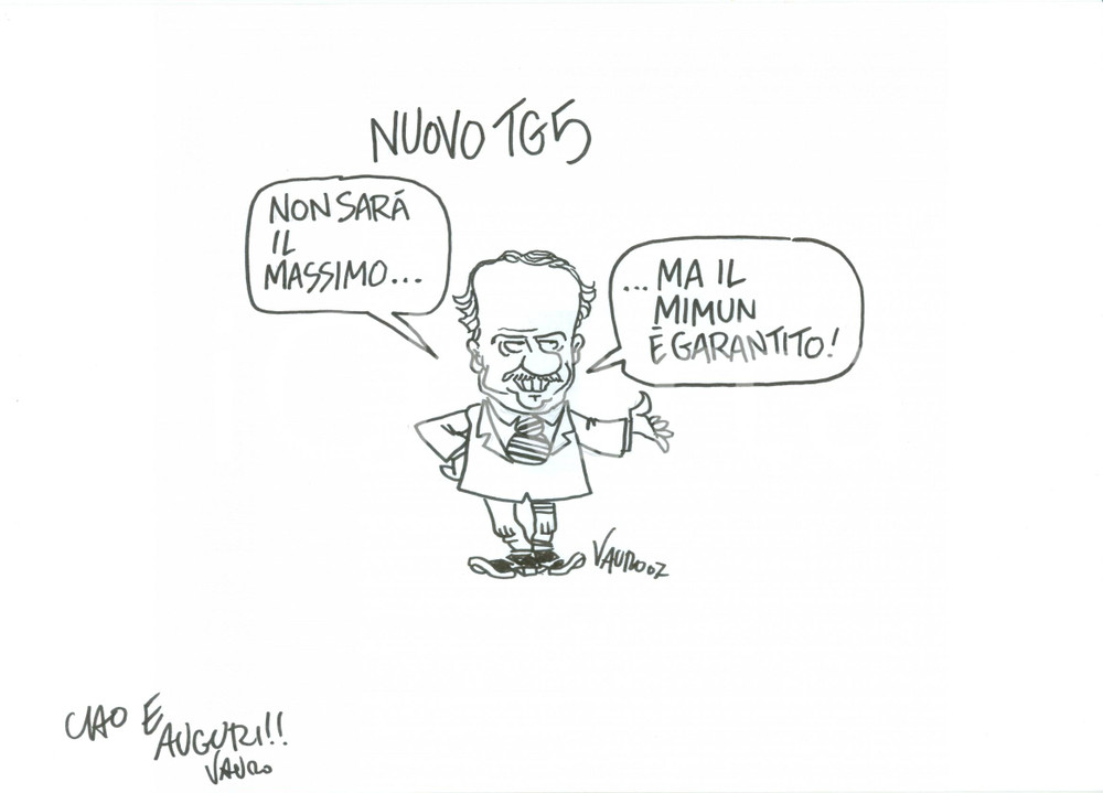 Stampa, bozzetto originale 2007 DISEGNO originale VAURO Senesi Clemente MIMUN di nuovo al Tg5 AUTOGRAFO 1