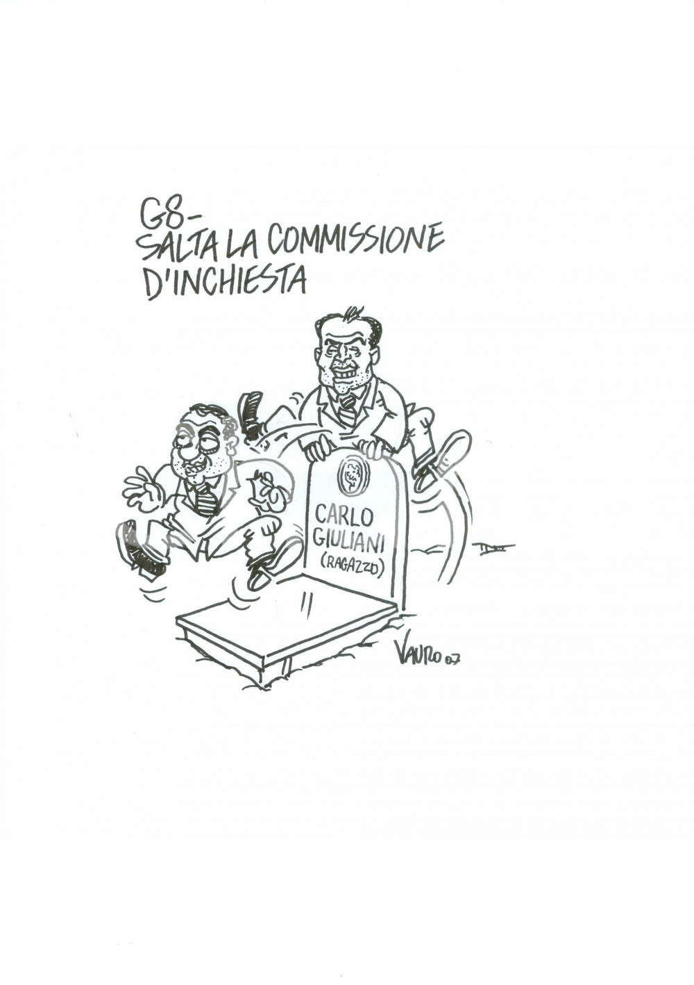 Stampa, bozzetto originale 2007 DISEGNO originale VAURO Senesi G8 Salta Commissione su tomba Carlo GIULIANI 1
