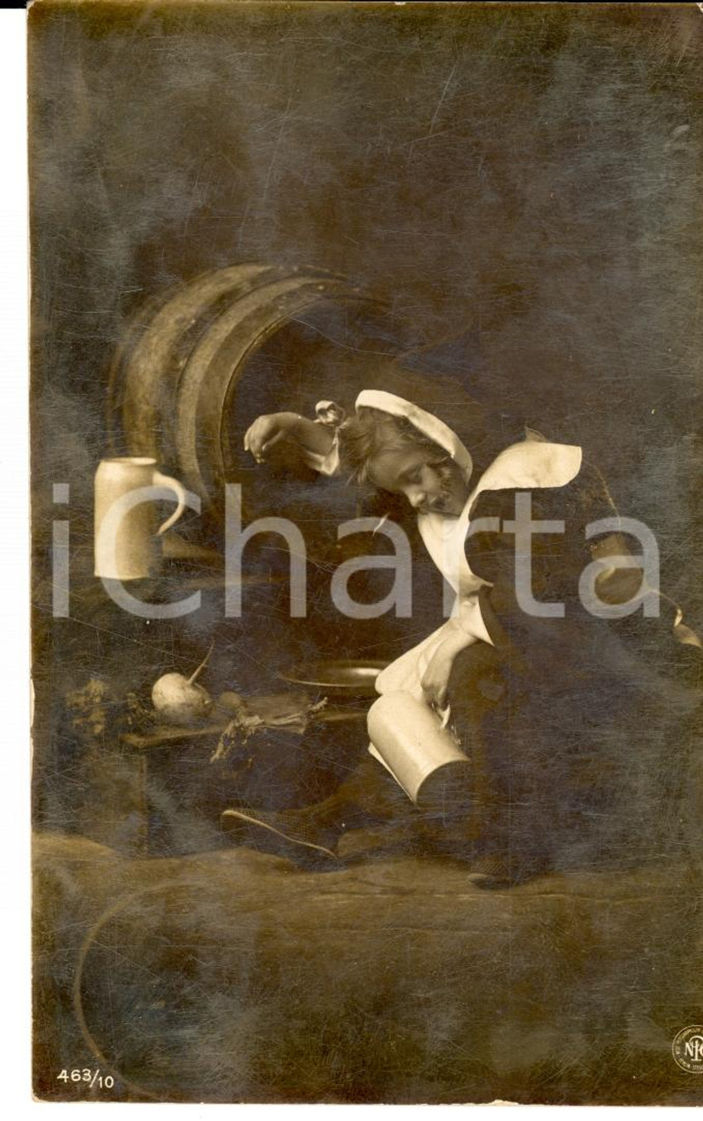 Cartolina originale da collezione 1910 ca Piccola bevitrice si addormenta ubriaca Cartolina VINTAGE FP VG 1