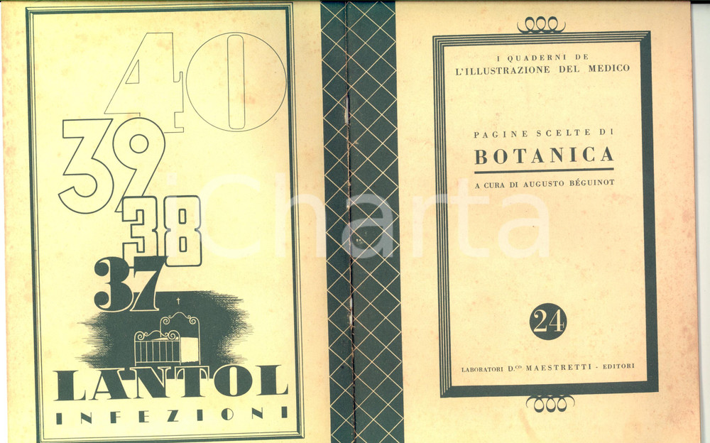 Materiale pubblicitario d’epoca 1939 Augusto BEGUINOT Pagine scelte di botanica  Laboratori MAESTRETTI 1