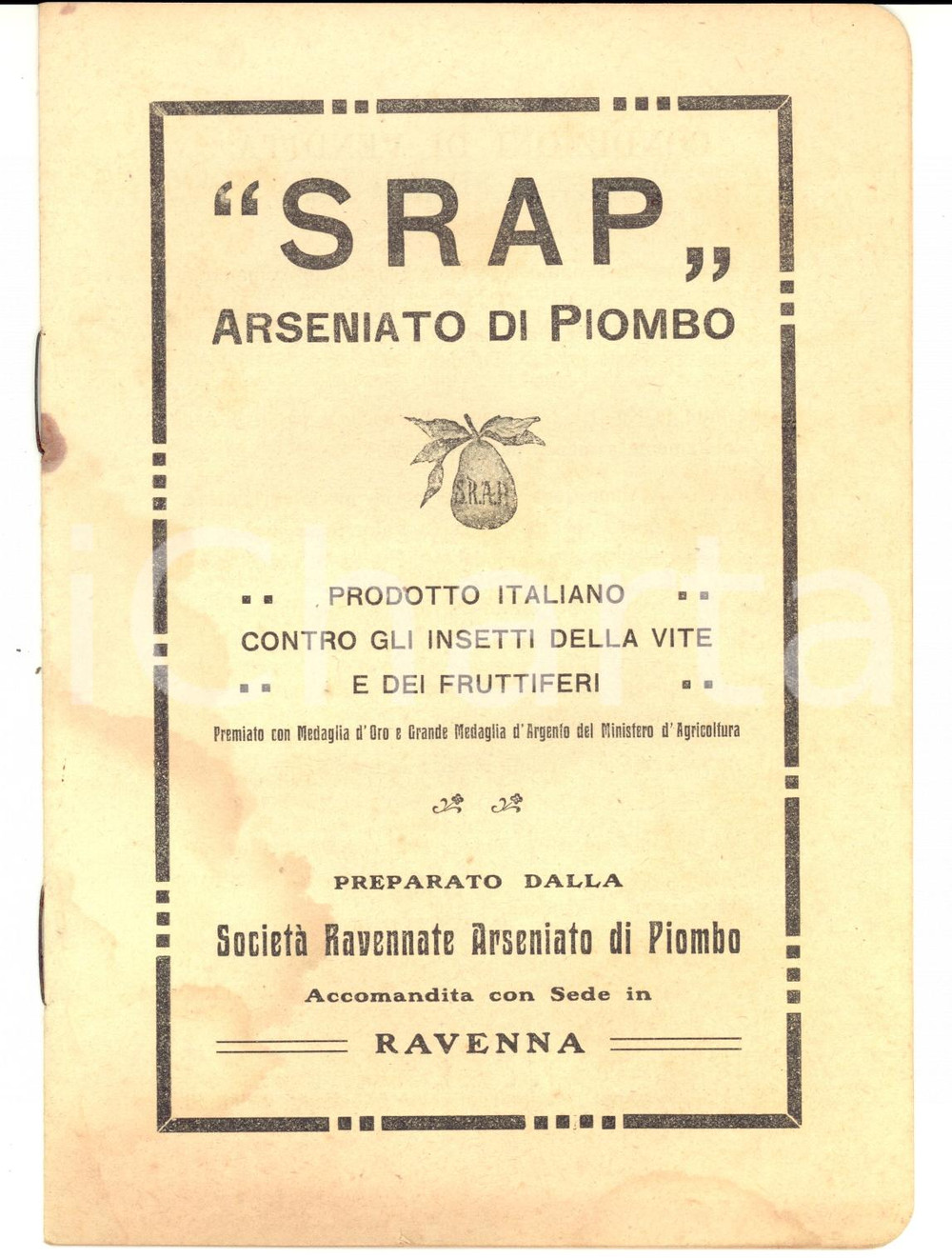 Materiale pubblicitario d’epoca 1920 ca RAVENNA SRAP Arseniato di piombo Libretto pubblicitario 1