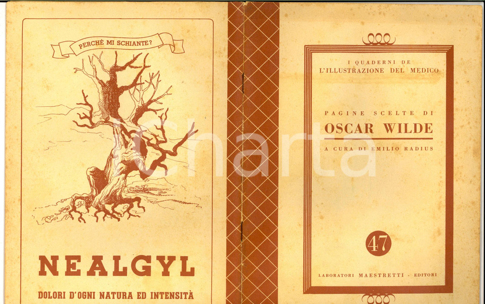 Materiale pubblicitario d’epoca 1940 Emilio RADIUS Pagine scelte di Oscar WILDE  Laboratori MAESTRETTI 1