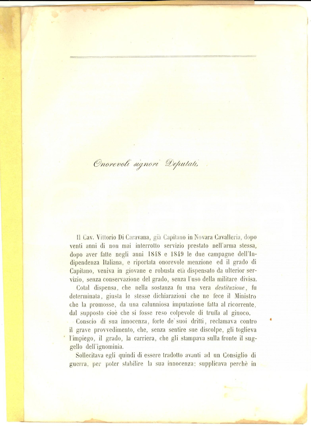 Libro, pubblicazione d epoca 1865 ca ROMA Petitizione per Vittorio DI CARAVANA destituito per gioco d azzardo 1