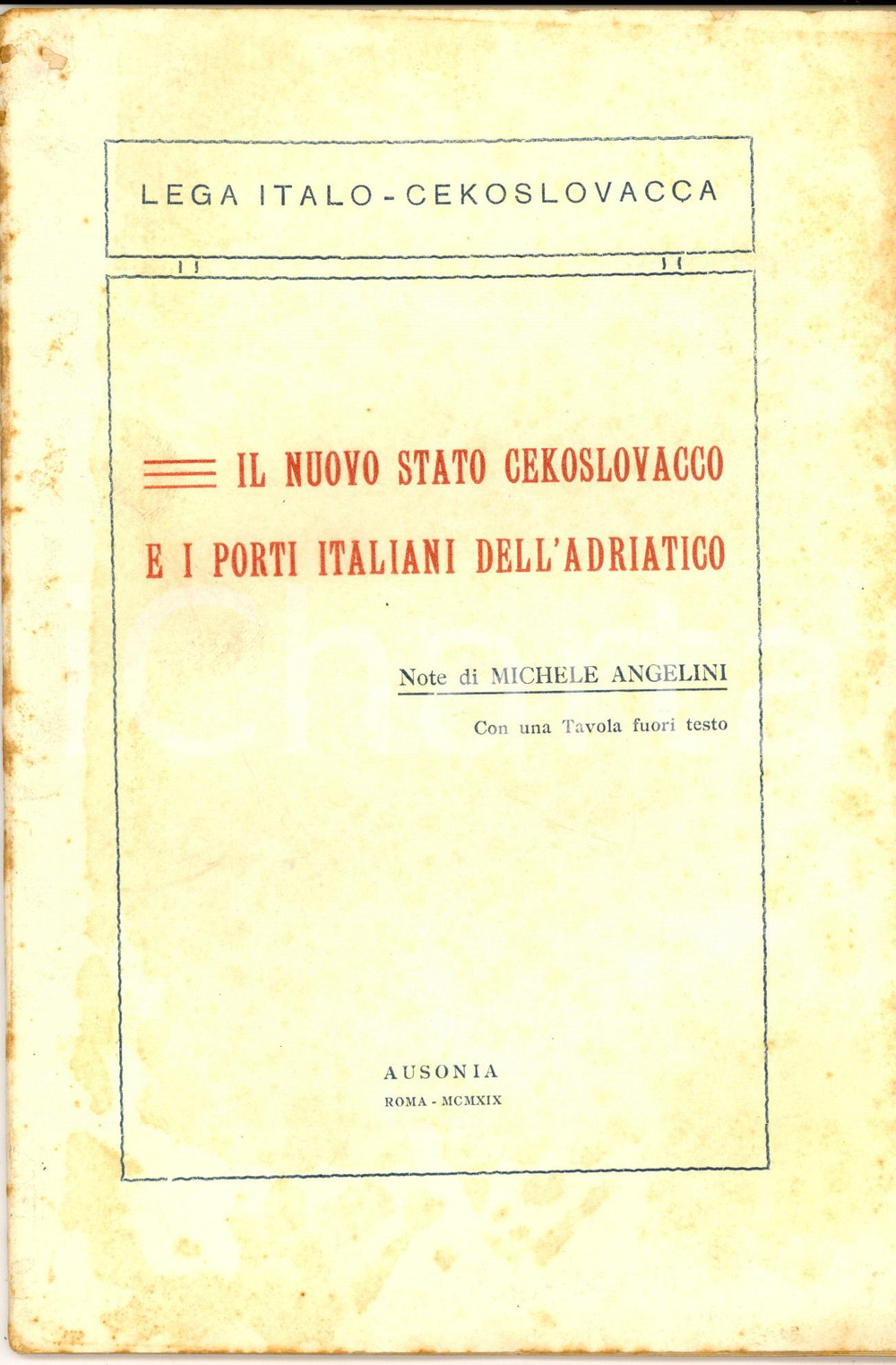 Libro, pubblicazione d epoca 1919 LEGA ITALO  CEKOSLOVACCA Michele ANGELINI Il nuovo Stato cekoslovacco 1