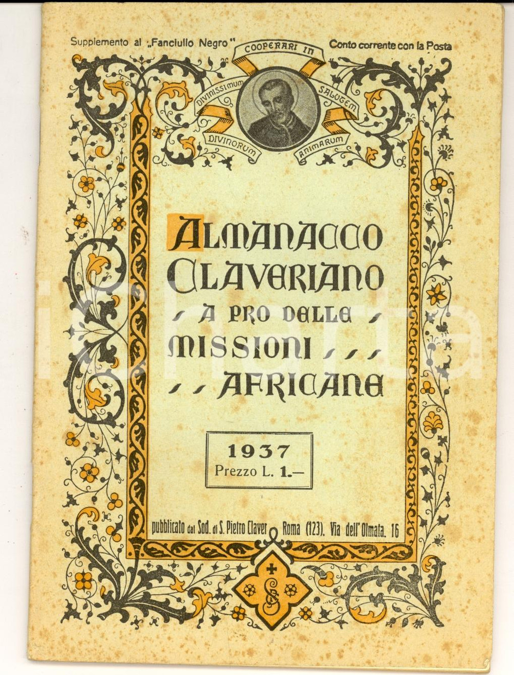Giornale, rivista storica 1937 ROMA Almanacco CLAVERIANO a favore delle missioni africane ILLUSTRATO 1