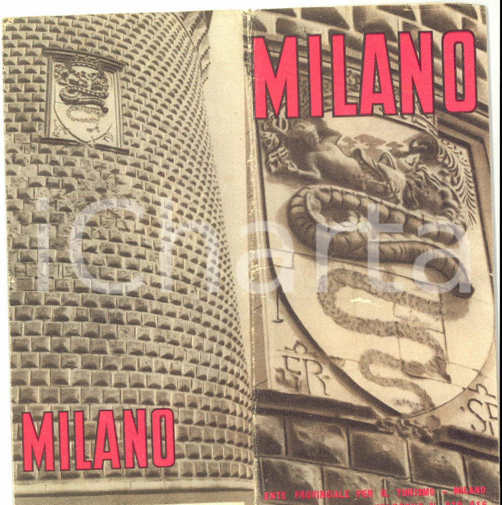 Materiale pubblicitario d’epoca 1955 MILANO Mappa con indicazioni turistiche Pieghevole pubblicitario 1