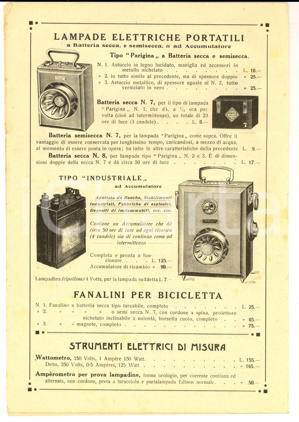 Materiale pubblicitario d’epoca 1921 MILANO Listino ELETTROLUCE Lampadine e materiale elettrico Pubblicitario 1