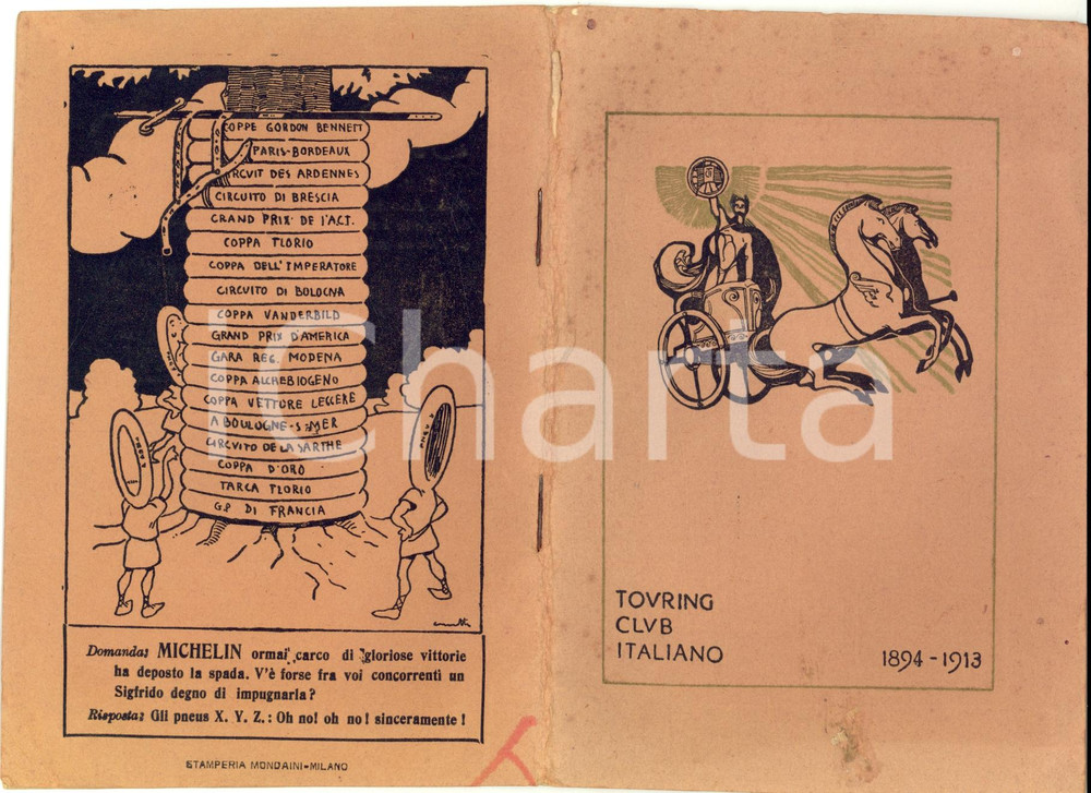 Materiale pubblicitario d’epoca 1913 TOURING CLUB ITALIANO Statuto e pubblicazioni MICHELIN 1