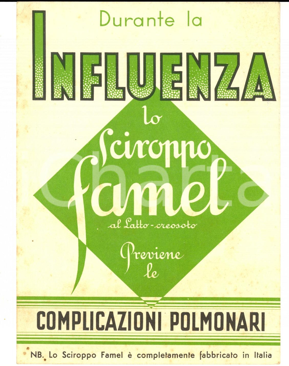 Materiale pubblicitario d’epoca 1935 MILANO Laboratori LAPEYRE Sciroppo FAMEL Cartoncino pubblicitario 1