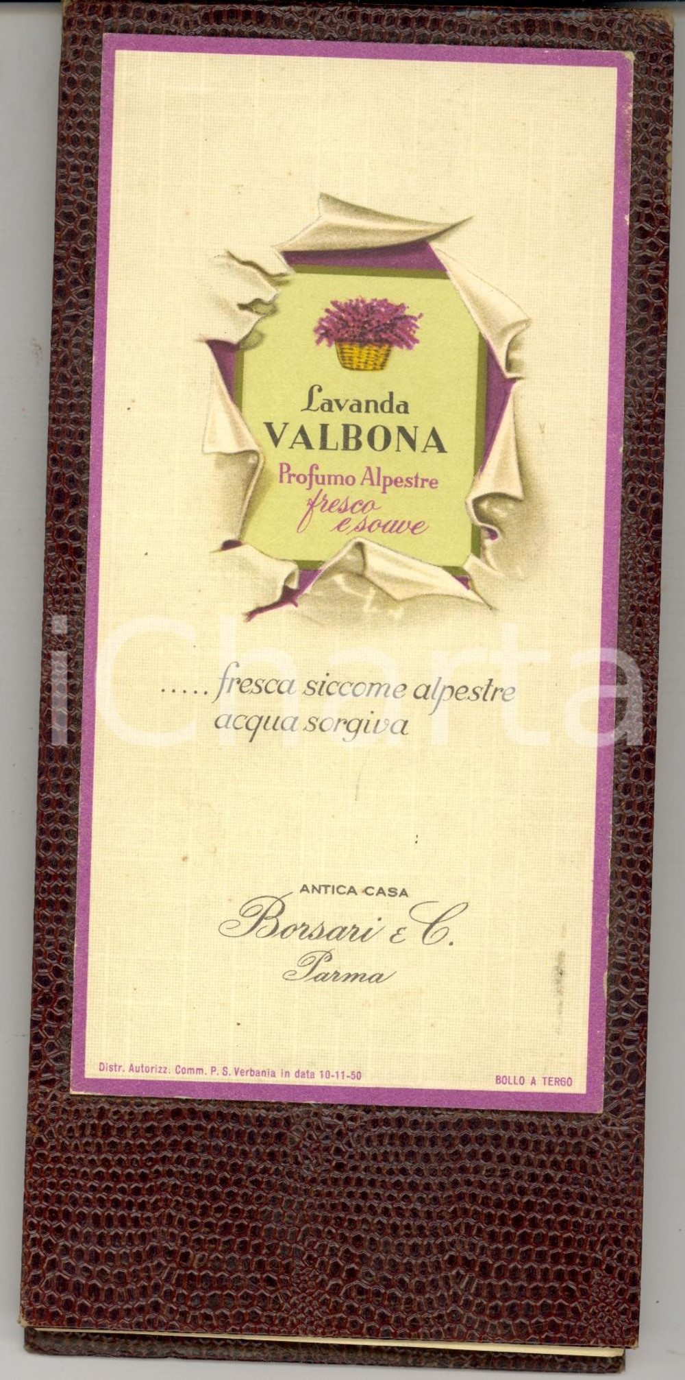 Materiale pubblicitario d’epoca 1950 PARMA Blocco per canasta LAVANDA VALBONA  Antica Casa BORSARI 1