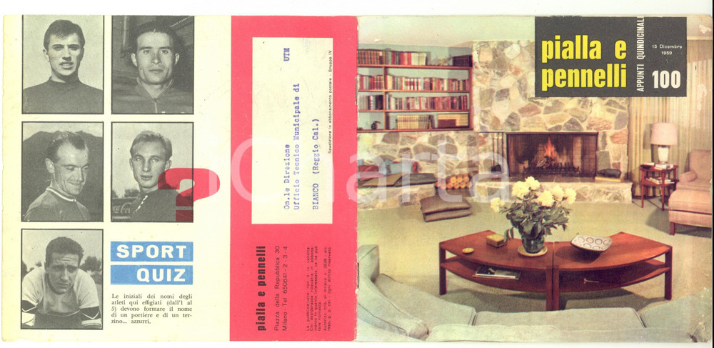 Materiale pubblicitario d’epoca 1959 MILANO PIALLA E PENNELLI Appunti quindicinali Pubblicitario ILLUSTRATO 1