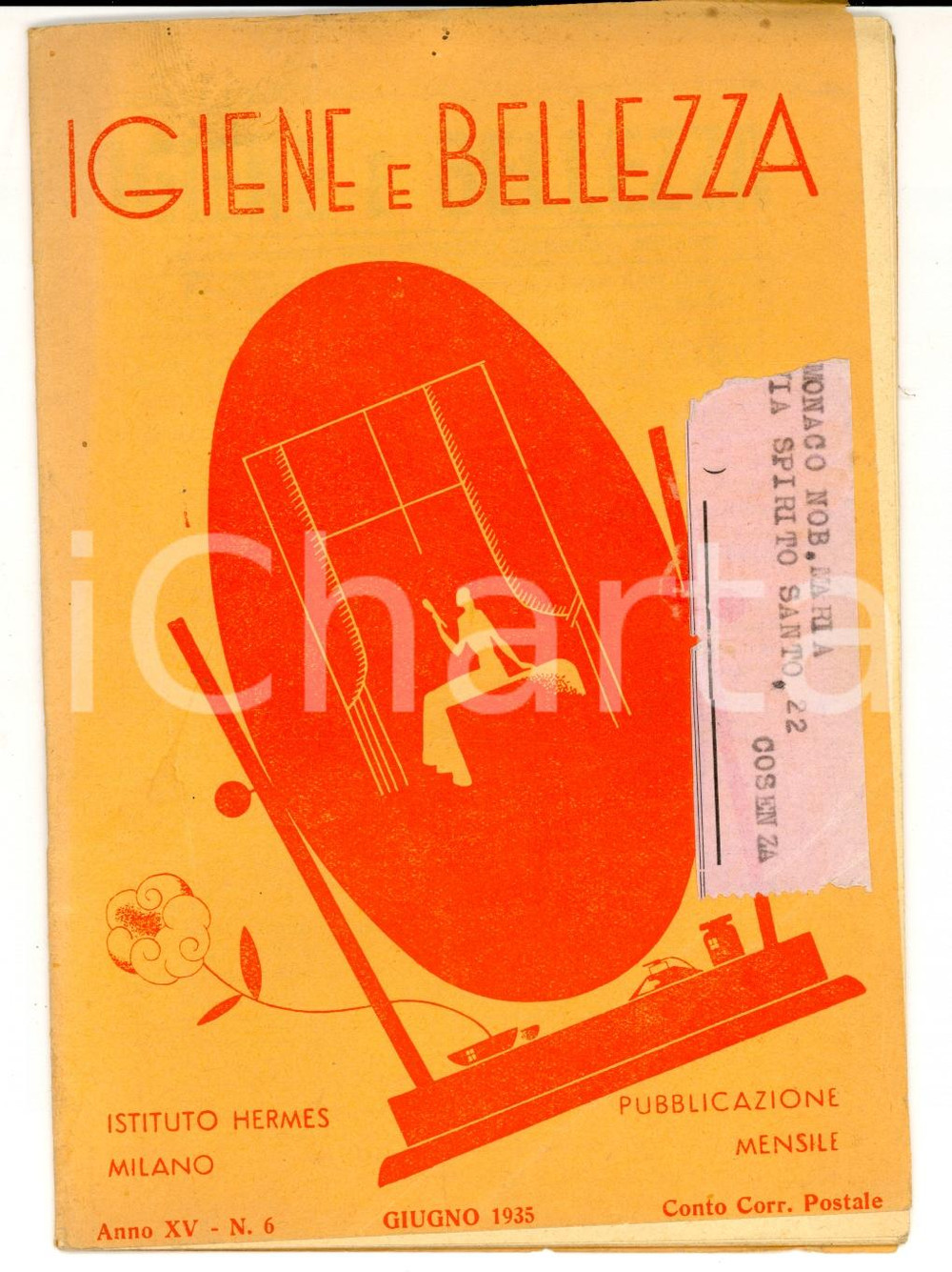 Giornale, rivista storica 1935 MILANO Istituto HERMES Igiene e bellezza Rivista Anno XV n° 6 1