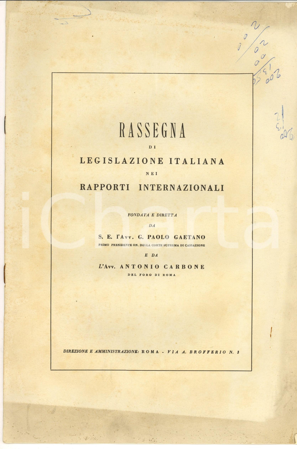 Giornale, rivista storica 1960 Rassegna di legislazione italiana nei rapporti internazionali Rivista n° 4 1