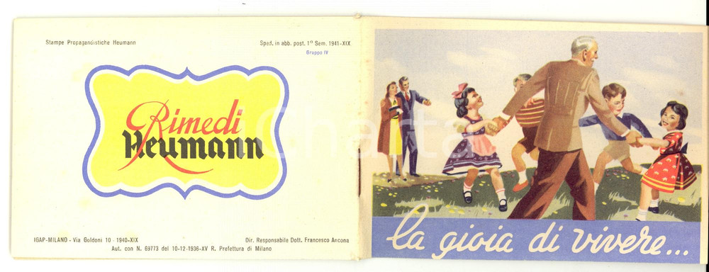 Materiale pubblicitario d’epoca 1941 MILANO Rimedi HEUMANN La gioia di vivere Pubblicitario ILLUSTRATO 54 pp. 1