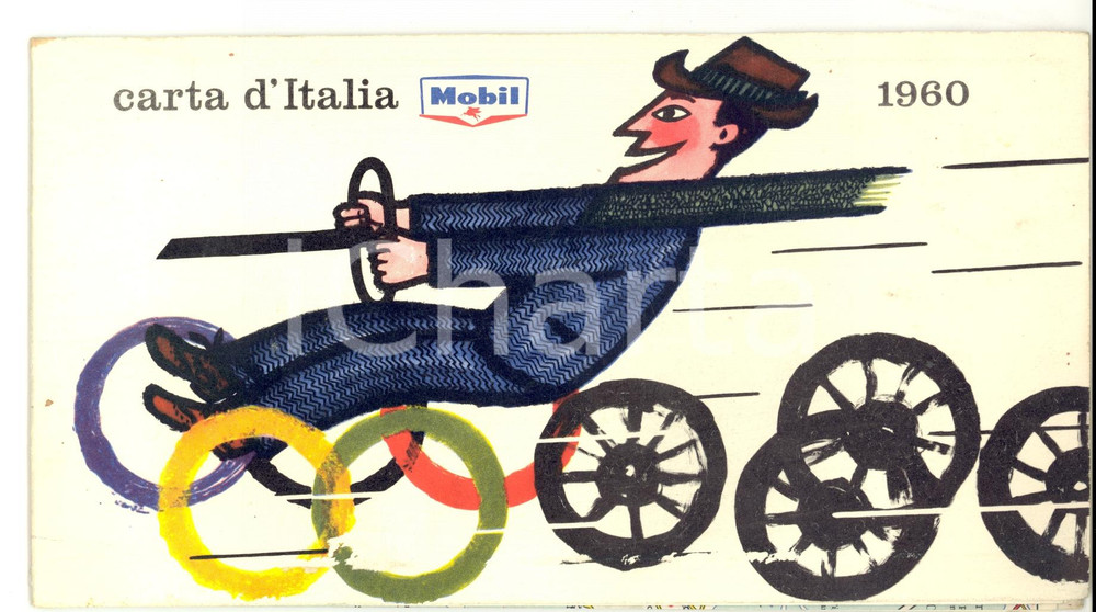 Materiale pubblicitario d’epoca 1960 Carta stradale ITALIA Pubblicità MOBIL Economy Run 1