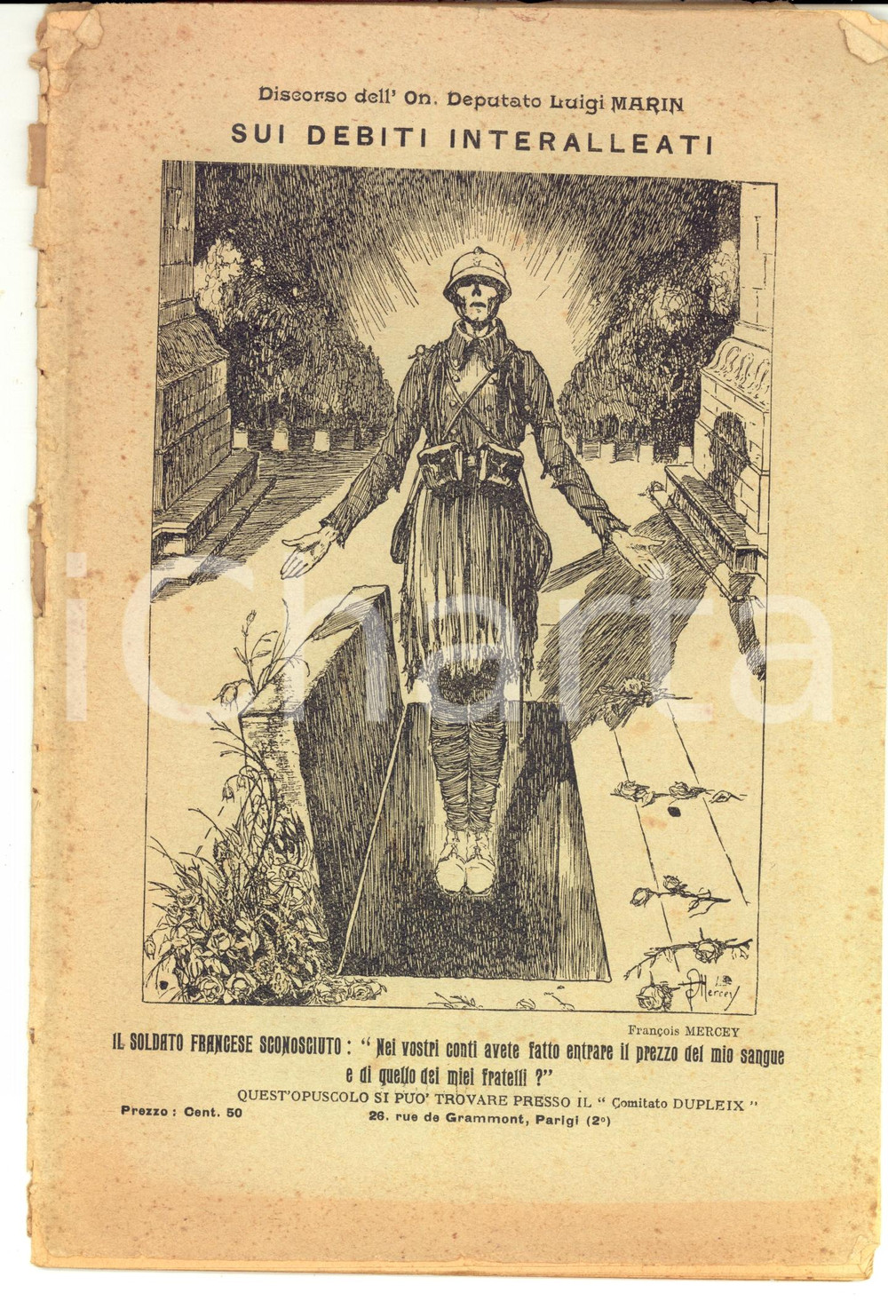 Libro, pubblicazione d epoca 1925 ROMA Discorso del deputato Luigi MARIN Equa divisione oneri di guerra 1