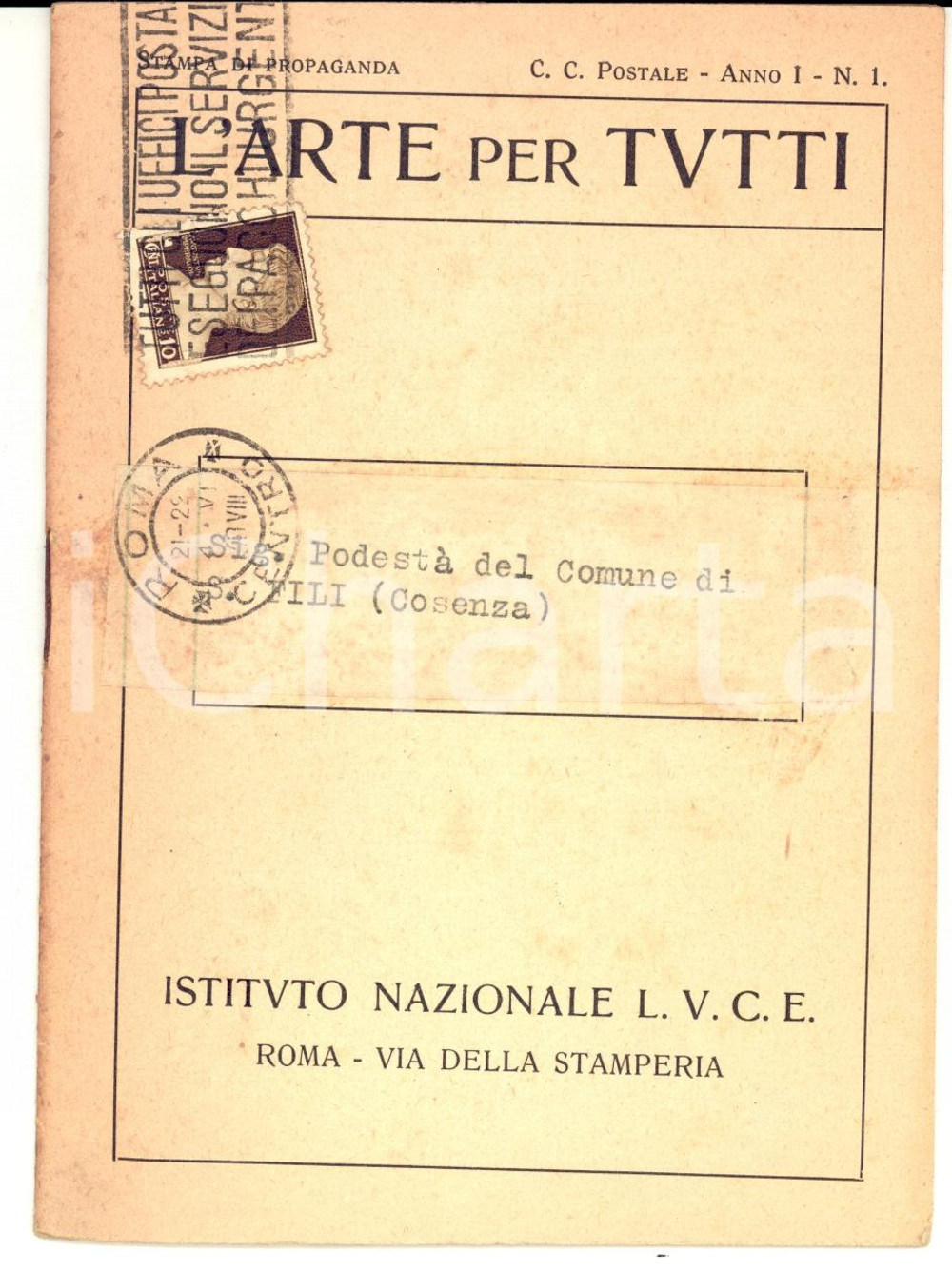 Libro, pubblicazione d epoca 1930 ROMA L arte per tutti Pubblicitario Istituto LUCE Anno I nÂ° 1 1