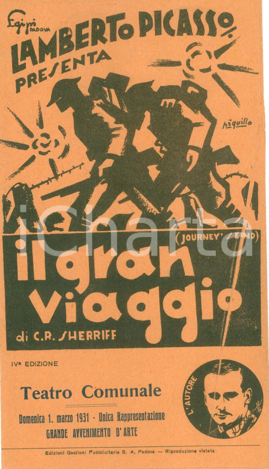 Materiale pubblicitario d’epoca 1931 MILANO TEATRO COMUNALE Lamberto PICASSO presenta IL GRAN VIAGGIO Opuscolo 1