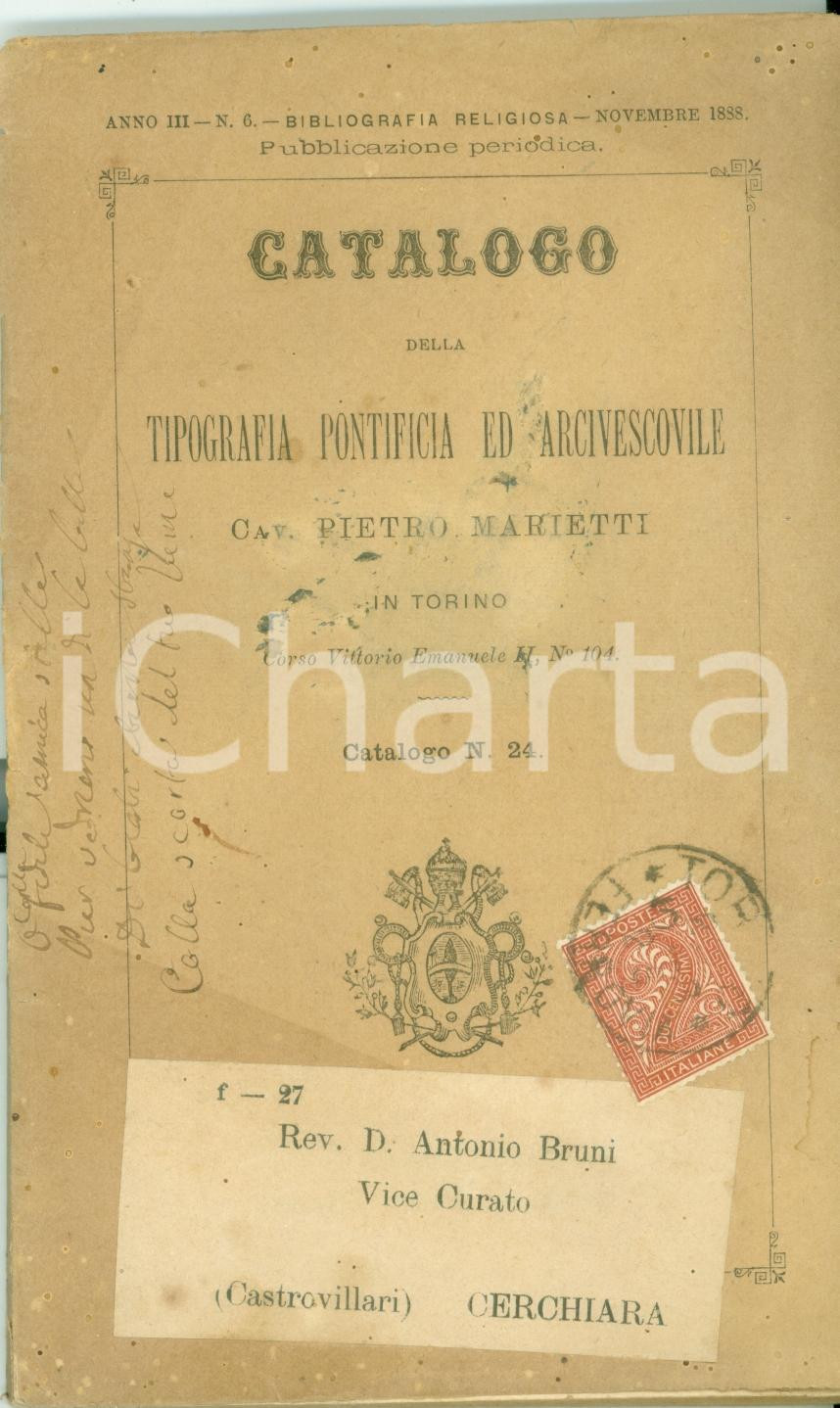 Libro, pubblicazione d epoca 1888 TORINO Pietro MARIETTI Catalogo tipografia pontificia arcivescovile 1