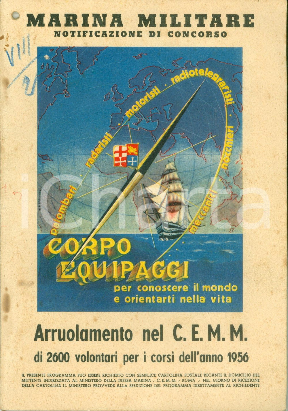 Documento originale, autentico 1956 MARINA MILITARE Concorso di arruolamento nel C.E.M.M. Volume ILLUSTRATO 1
