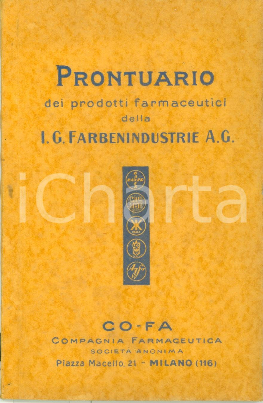 Materiale pubblicitario d’epoca 1927 MILANO COFA Prontuario prodotti farmaceutici I.G. FARBENINDUSTRIE A.G. 1