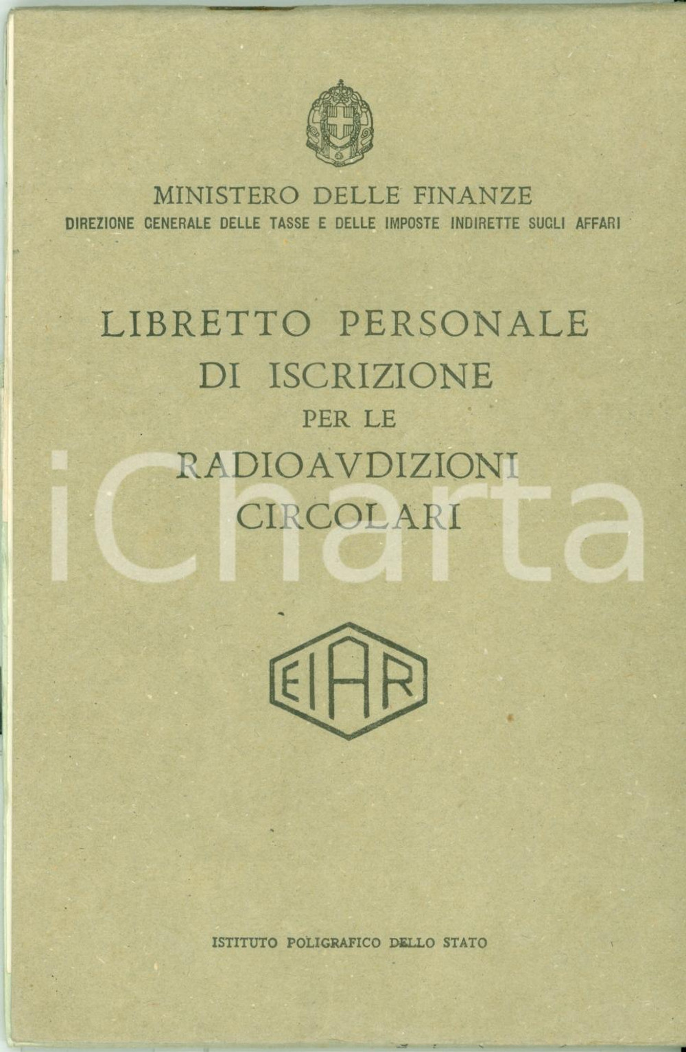 Documento originale, autentico 1943 ACRI CS EIAR Radioaudizioni circolari Michele SPROVIERI Libretto 1
