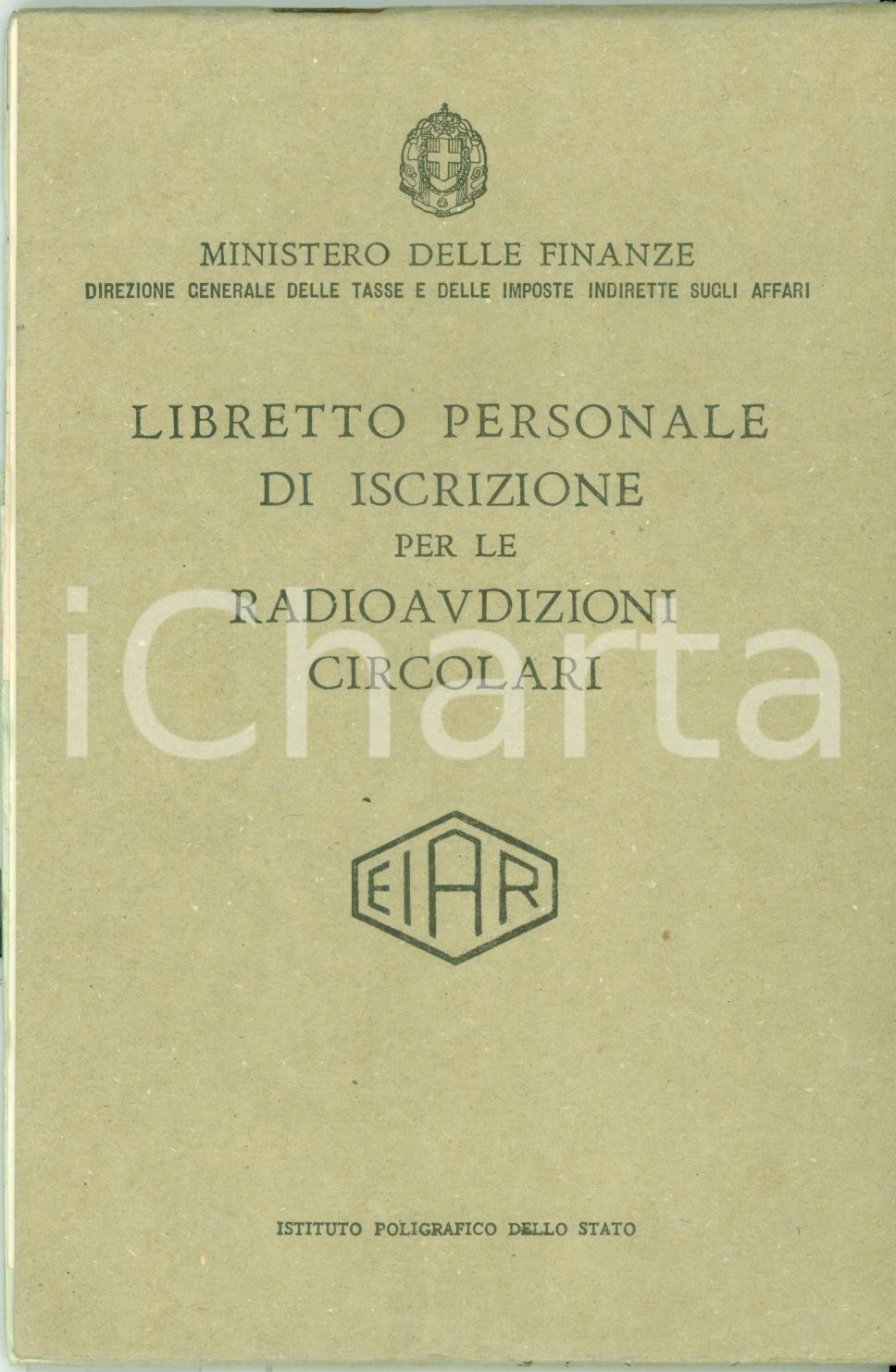 Documento originale, autentico 1943 ACRI CS EIAR Radioaudizioni circolari Michele SPROVIERI Libretto 1