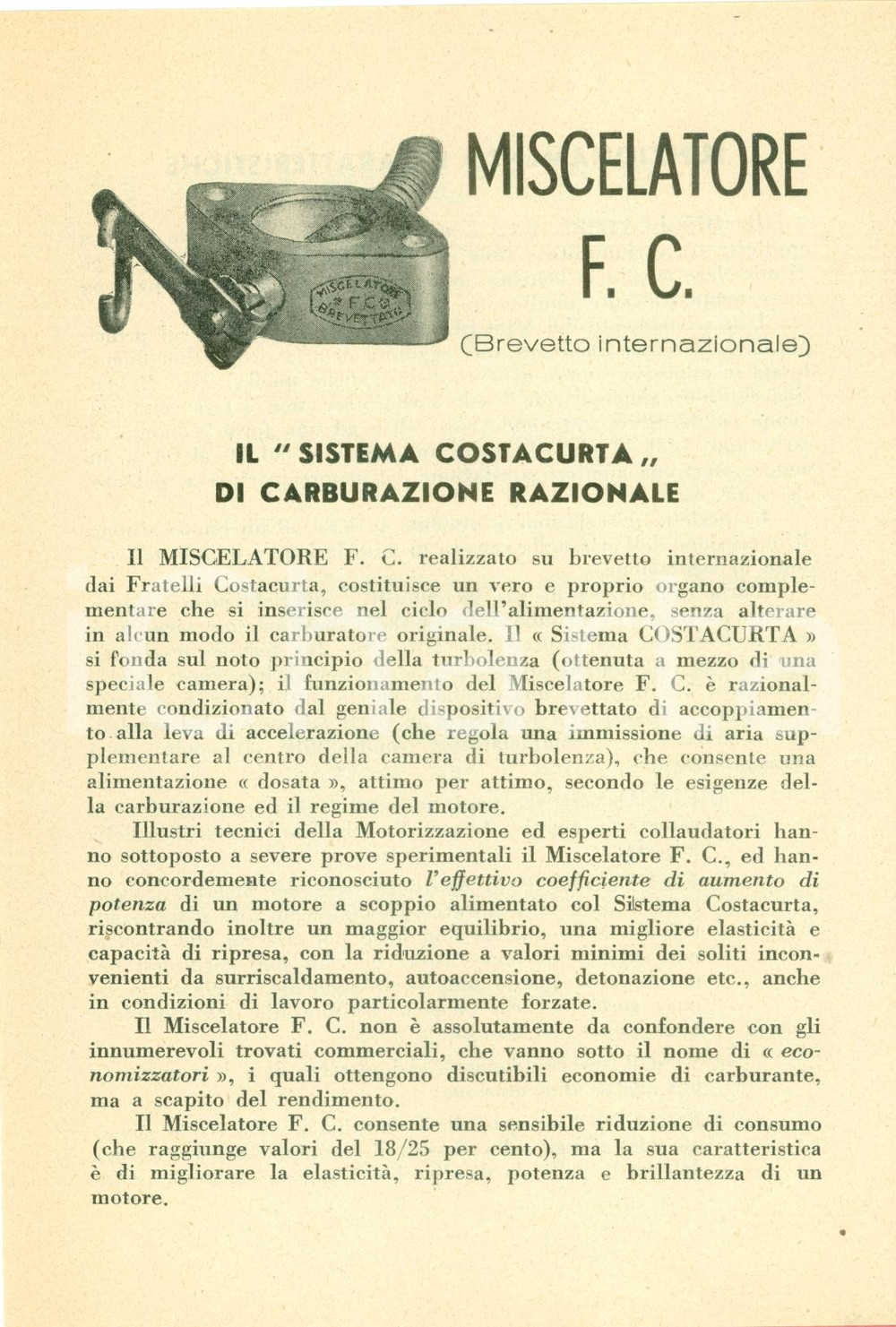 Materiale pubblicitario d’epoca 1957 ROMA Officine meccaniche FRATELLI COSTACURTA Miscelatore F.C. Opuscolo 1