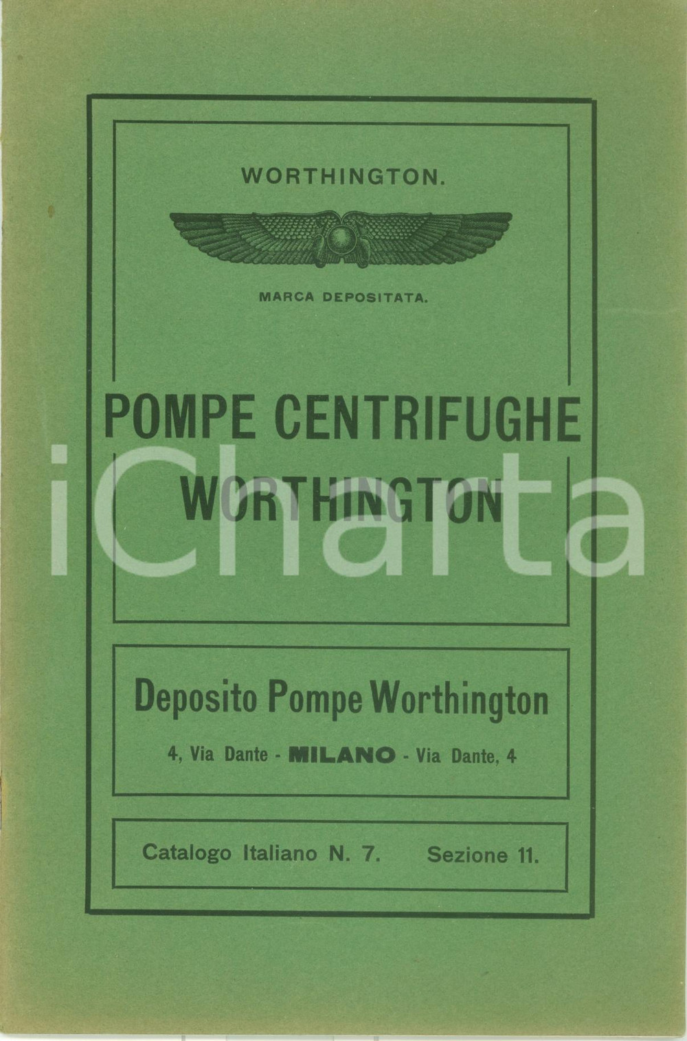 Materiale pubblicitario d’epoca 1910 ca MILANO Pompe centrifughe WORTHINGTON Catalogo per Italia ILLUSTRATO 1